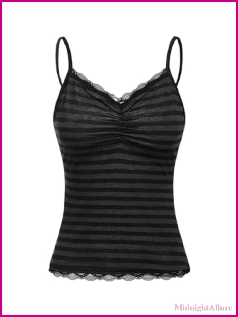 Striped Lace Trim V-Neck Cami Spaghetti Strap Tank Top